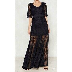 Nasty Gal Dress Womens Size L Black Gothic Lace Maxi Gown